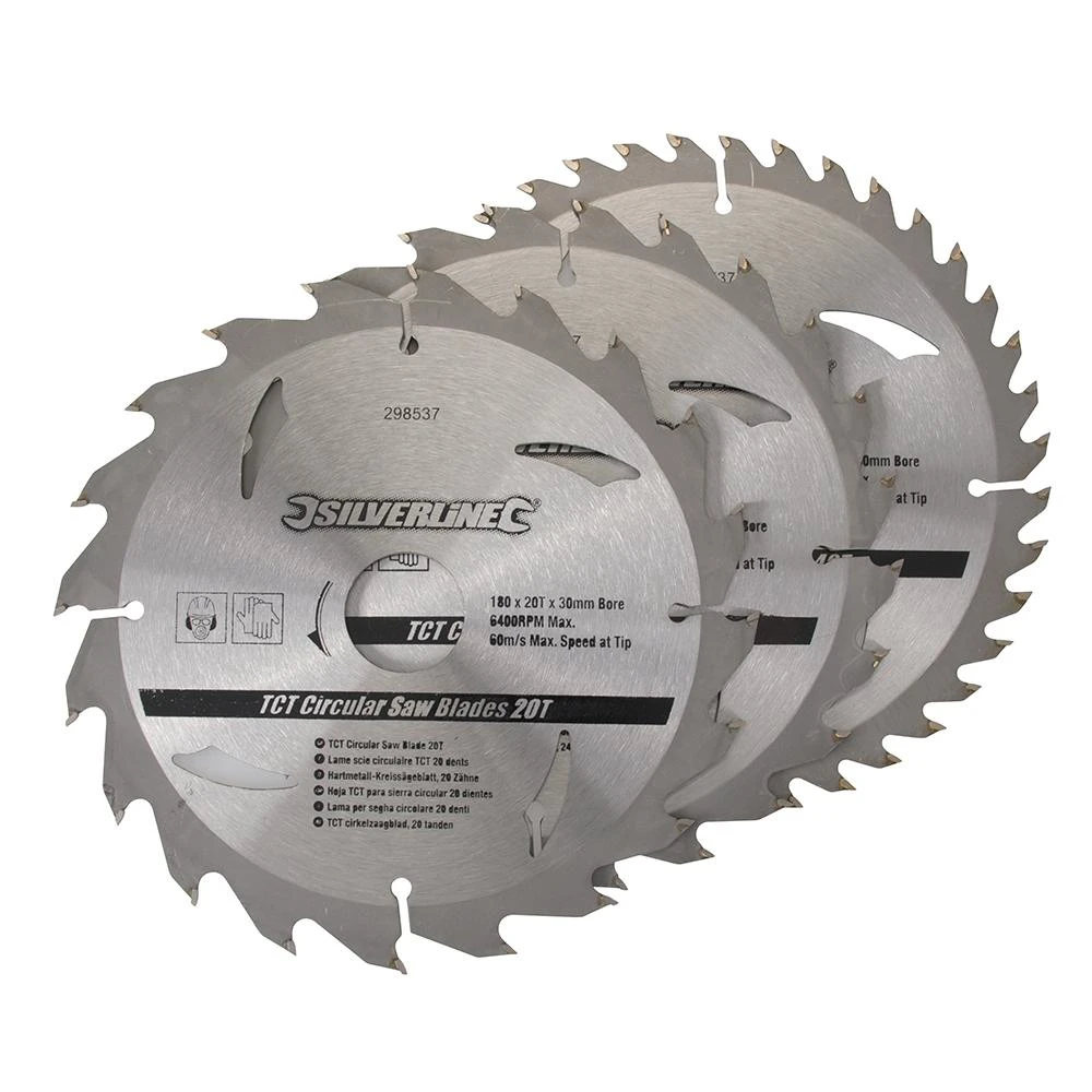Silverline 3 Lames De Scie Circulaire 180 X 30 Mm - 20, 24 Et 40 Dents