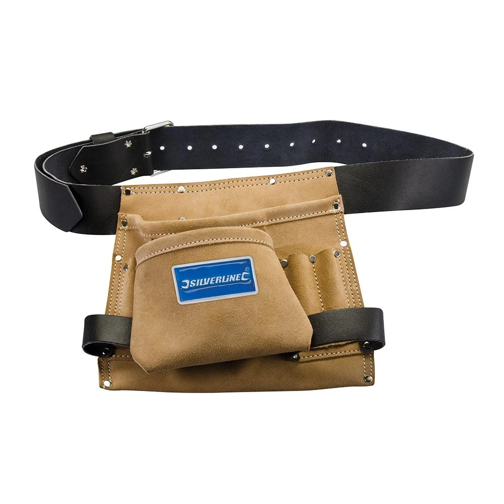 Silverline Ceinture-sacoche Daim Et Cuir 8 Poches Outils Et Clous