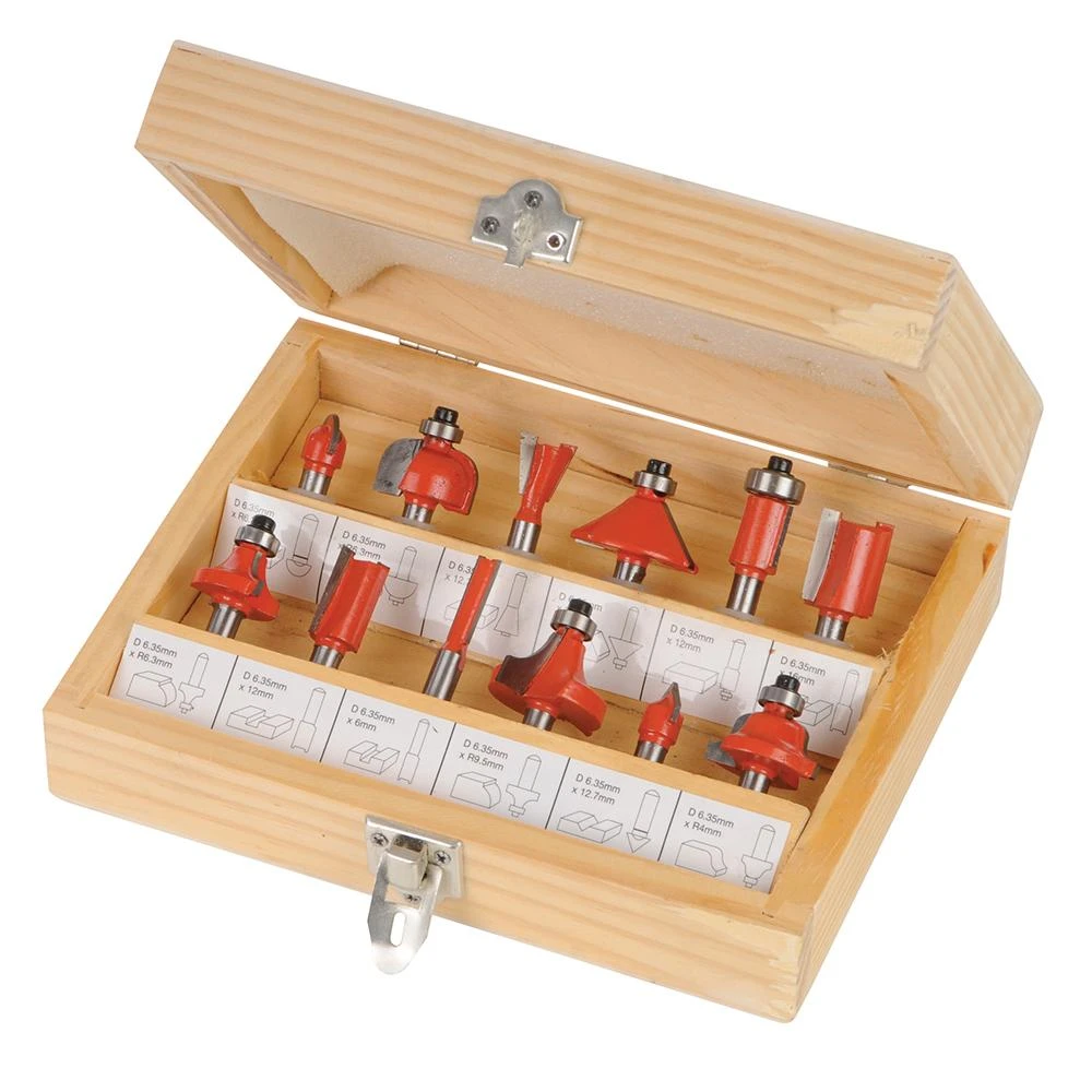 Silverline Coffret De 12 Fraises Pour Défonceuse Avec Queue De 6,35 Mm (1/4")