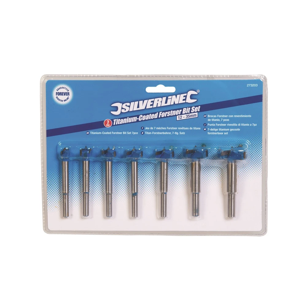 Silverline 7 Mèches Forstner Titanées Pour Trous à Fond Plat 12, 16, 20, 22, 26, 30 Et 35 Mm
